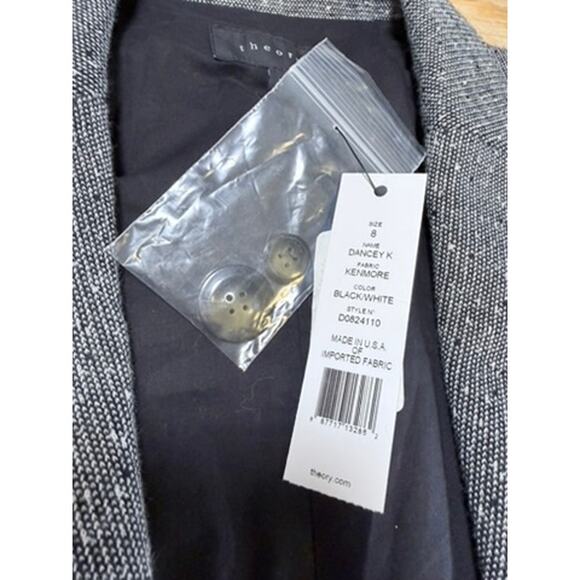 Theory Dancey K Tweed Blazer Sz 8 Black White Preppy Work Academia Capsule Brit - Picture 13 of 14